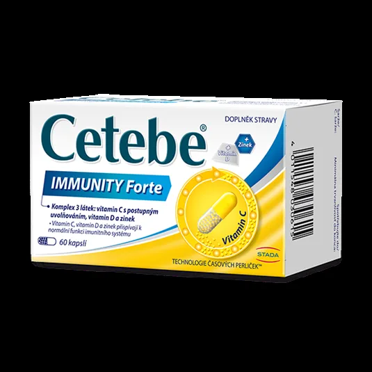 Cetebe IMMUNITY Forte, vitamin C s postupným uvolňováním, vitamin D a zinek 60 kapslí