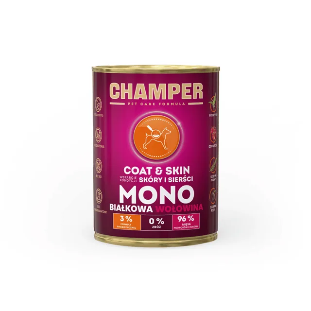 CHAMPER Coat Skin Hovězí monoproteinové krmivo pro psy 400 g