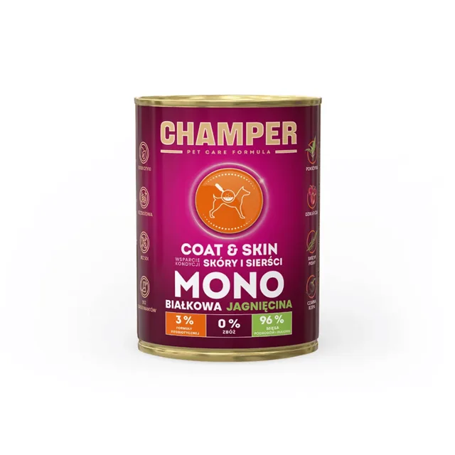 CHAMPER Coat Skin Jehněčí monoproteinové krmivo pro psy 400g
