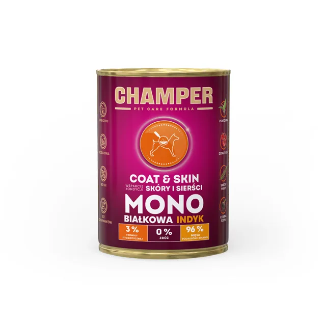 CHAMPER Coat Skin Krůtí monoproteinové krmivo pro psy 400 g