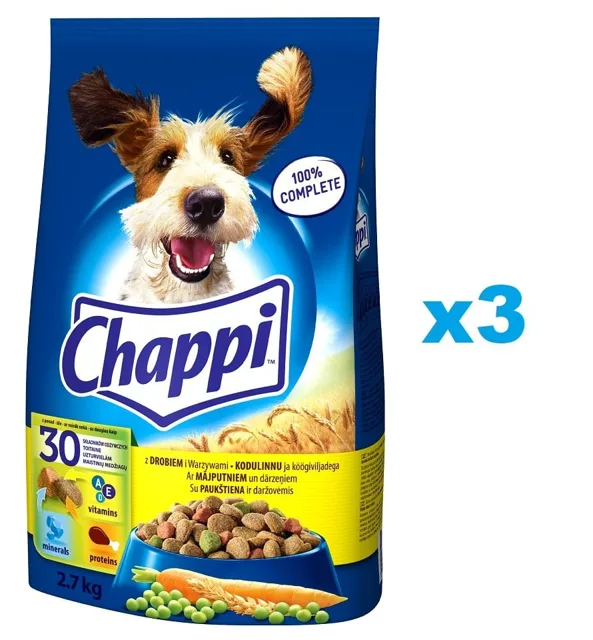 CHAPPI 3x2,7 kg - suché krmivo pro psy s drůbeží a zeleninou