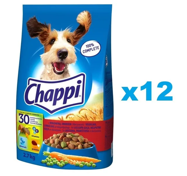 CHAPPI 3x2,7 kg - suché krmivo pro psy s hovězím masem, drůbeží a zeleninou