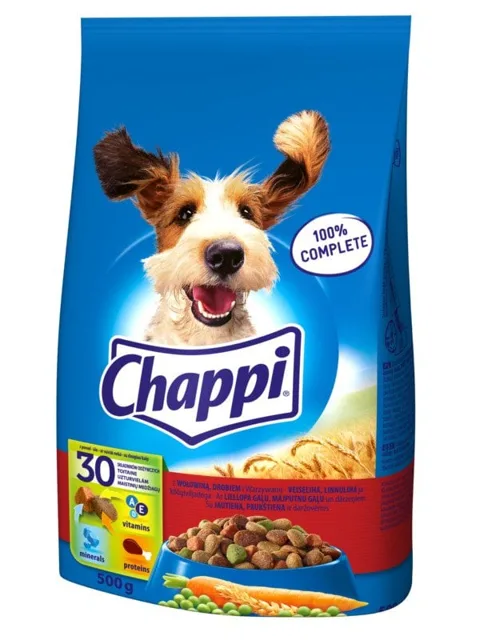 CHAPPI 500 g - suché krmivo pro psy s hovězím masem, drůbeží a zeleninou