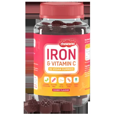 Chewwies Iron & Vitamin C (železo a vitamín C), třešeň, 30 gumových bonbónů