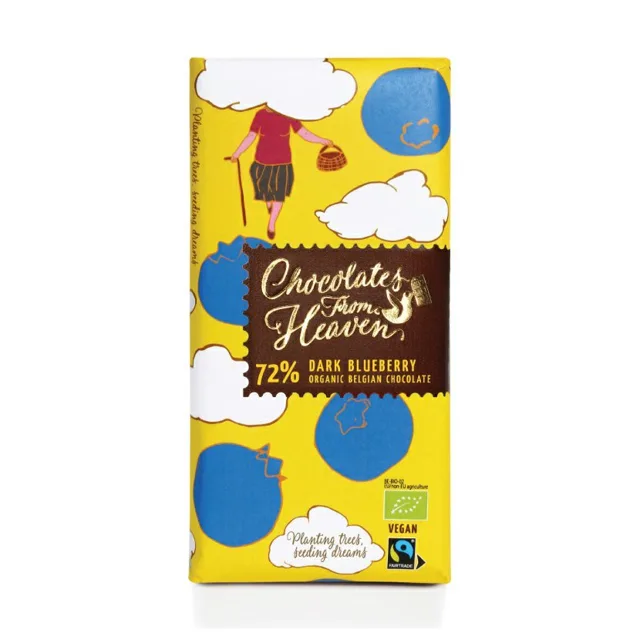 Chocolates from Heaven - BIO hořká čokoláda s borůvkami 72%, 100 g