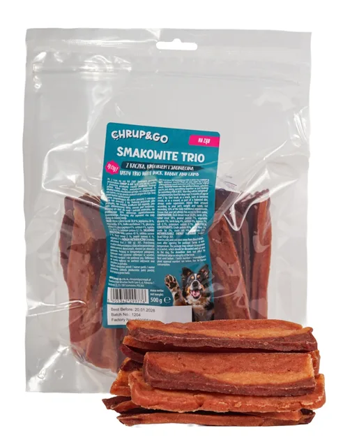 CHRUP&amp;GO Lahodné trio s kachnou, králíkem a jehněčím 500 g pamlsek pro psa