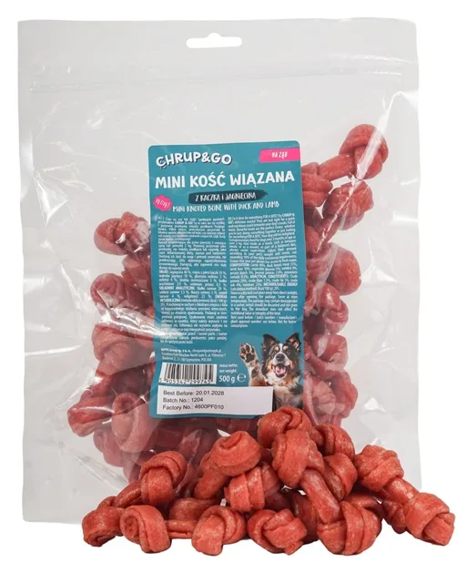 CHRUP&amp;GO Mini kost s kachnou a jehněčím 500g pamlsek pro psy
