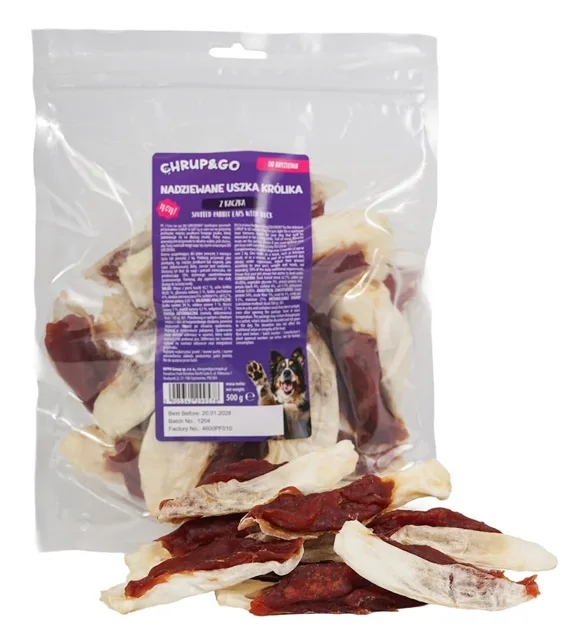 CHRUP&amp;GO Plněné králičí uši 500 g pamlsek pro psa