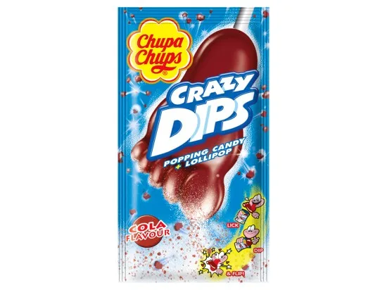Chupa Chups Crazy Dips Drops s kolovou příchutí s praskajicím práškem 14 g