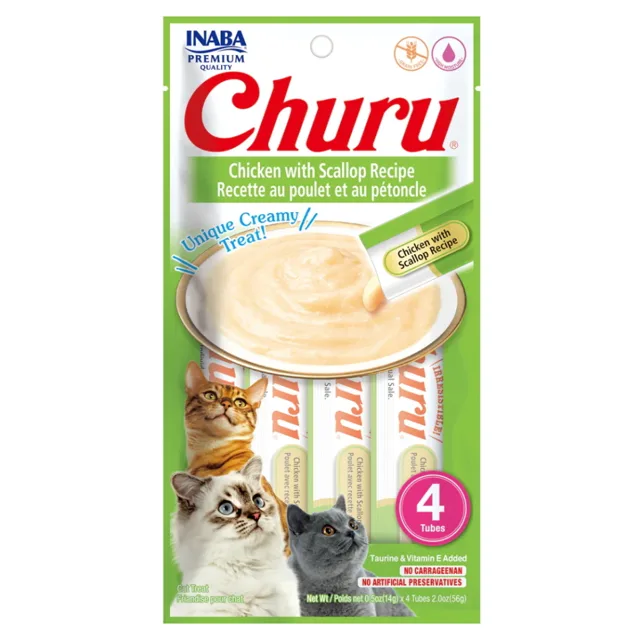CHURU Cat Chicken with Scallop pyré s hřebenatky pro kočky 4x14 g