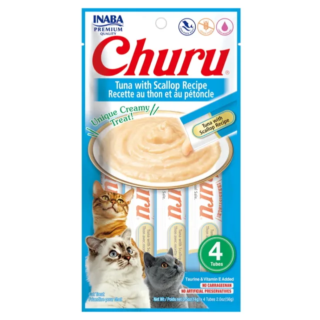 CHURU Cat Tuna with Scallop pyré tuňák s hřebenatky pro kočky 4x14 g