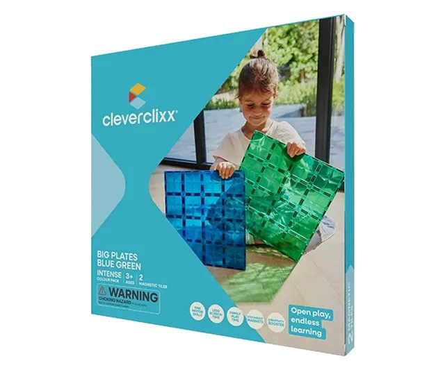 Cleverclixx Magnetická stavebnice - Big Plates Blue Green - 2 ks