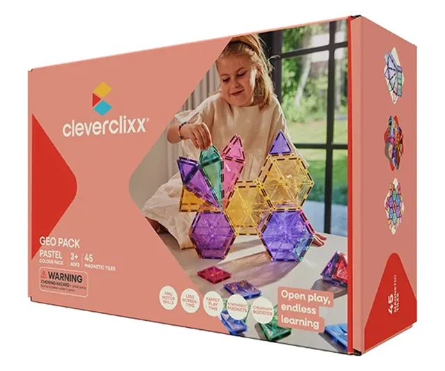 Cleverclixx Magnetická stavebnice Geo Pack Pastel - 45 ks