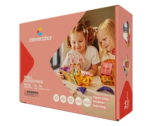 Cleverclixx Magnetická stavebnice Small Curved Pack Pastel - 34 ks