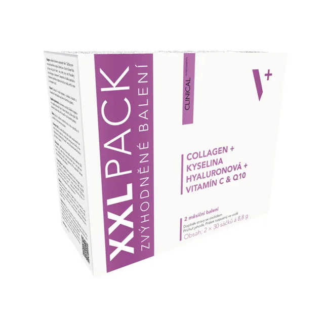 Clinical Collagen 5000 mg + kyselina hyaluronová + vitamín C & Q10 XXL pack jahoda 2x30 sáčků