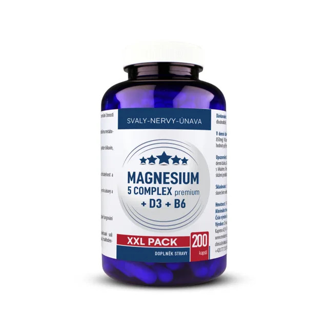 Clinical Magnesium 5 complex premium + D3 + B6 200 kapslí
