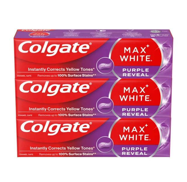 Colgate Max White Purple Reveal bělicí zubní pasta 3x75 ml