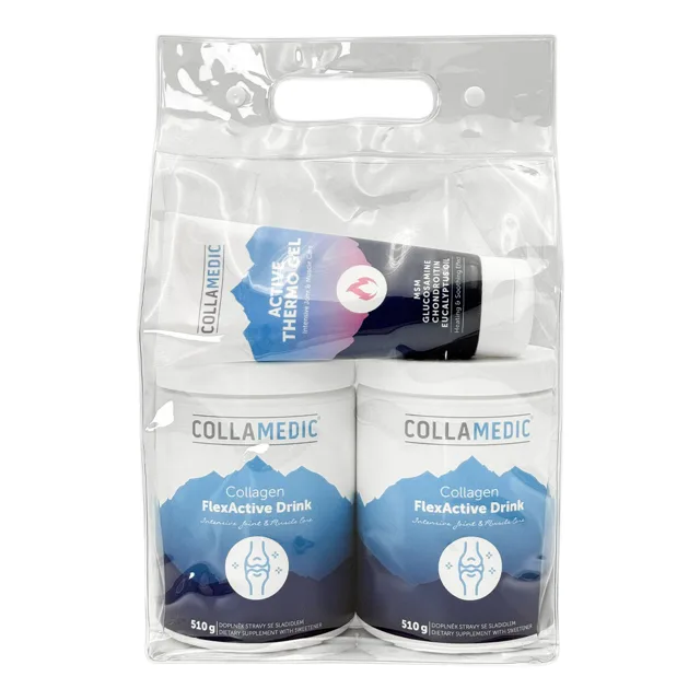 COLLAMEDIC AKČNÍ SADA – 2x FlexActive drink na klouby, 523 g + hřejivý gel ZDARMA, 200 ml