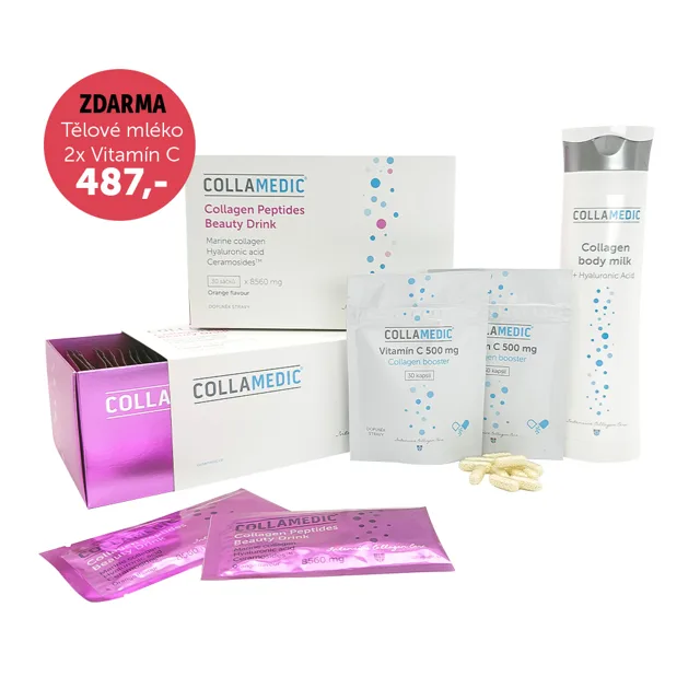 COLLAMEDIC set – 2 ks beauty nápoje 8560 mg, 60 ks + Tělové mléko 300 ml, ZDARMA