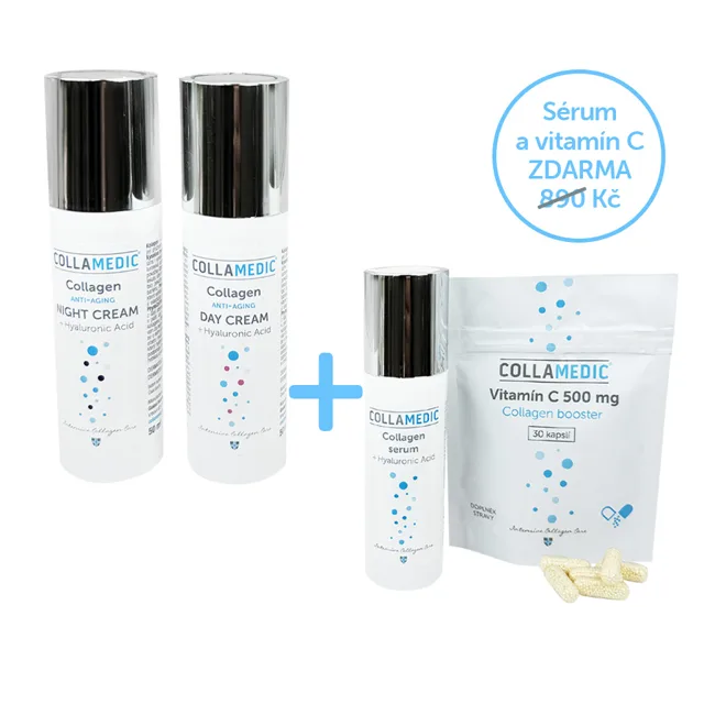 COLLAMEDIC Výhodná sada luxusní kosmetiky pro zralou pleť 2+1 (denní a noční krém 50 ml + sérum 50 ml ZDARMA)