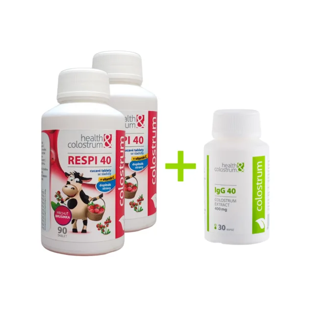 Colostrum pastilky RESPI 40 s mikrobiálními lyzáty a vitamínem C – sada 2 x 90 ks + 30 ks ZDARMA