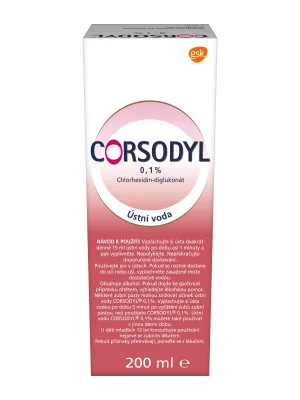 Corsodyl 0,1% ústní voda s chlorhexidinem na zánět dásní 200ml