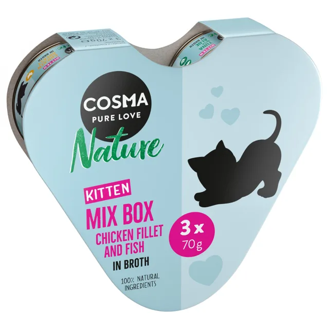 Cosma Nature Kitten Heart-Box 3 x 70 g - se 3 různými druhy