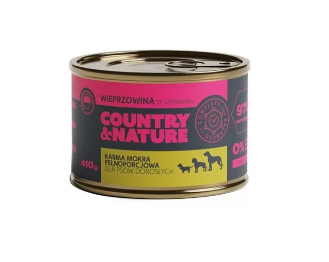 COUNTRY&amp;NATURE Vepřové se špenátem 410g bezobilná konzerva pro psy
