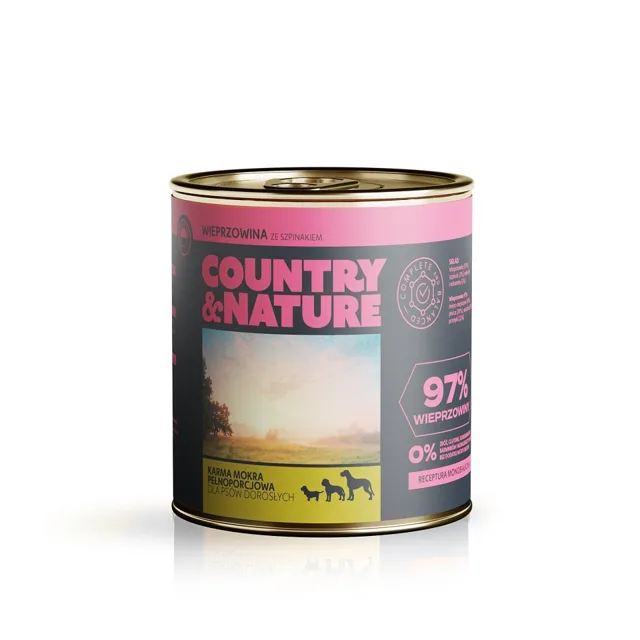 COUNTRY&amp;NATURE Vepřové se špenátem 850g bezobilná konzerva pro psy