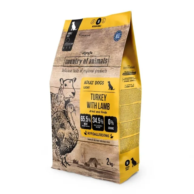 COUNTRY OF ANIMALS Dog Turkey with Lamb M 2 kg krůta s jehněčím, krmivo pro psy