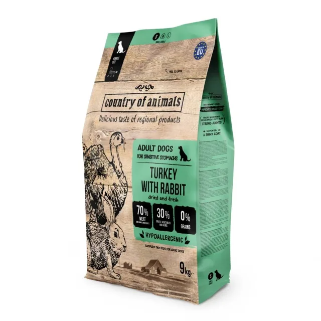COUNTRY OF ANIMALS Dog Turkey with Rabbit S 9 kg krůta s králíkem granule pro psy