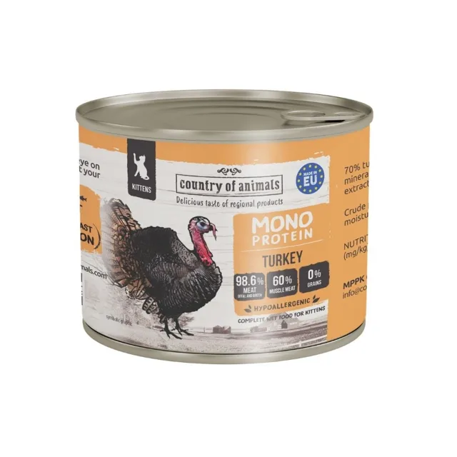 COUNTRY OF ANIMALS Kittens Monoprotein Turkey 200g krůtí, krmivo pro koťata