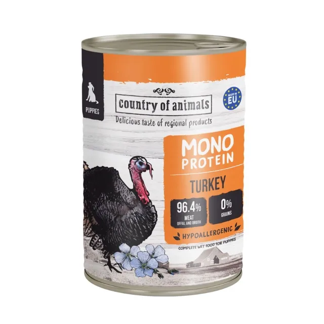 COUNTRY OF ANIMALS Puppies Monoprotein Turkey 400g krůtí, konzerva pro štěňata