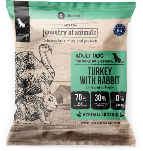 COUNTRY OF ANIMALS Turkey with Rabbit M 50g krůta s králíkem granule pro psy