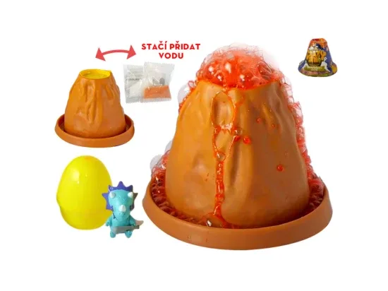 Crazy Dino sopka 10 cm s lávou, vejcem a dinosaurem ve fólii