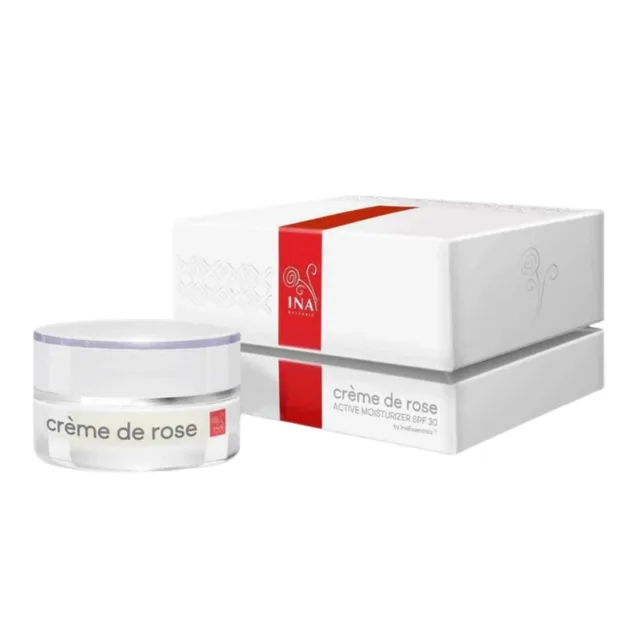 Crème de Rose – hydratační krém s SPF 30, vysoce obohacený o organický esenciální růžový olej – 50 ml – INA Essentials