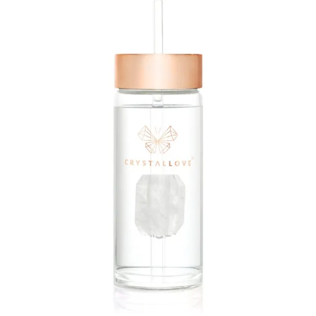 Crystallove Amethyst Straw Water Bottle skleněná láhev na vodu s brčkem Clear 1 ks
