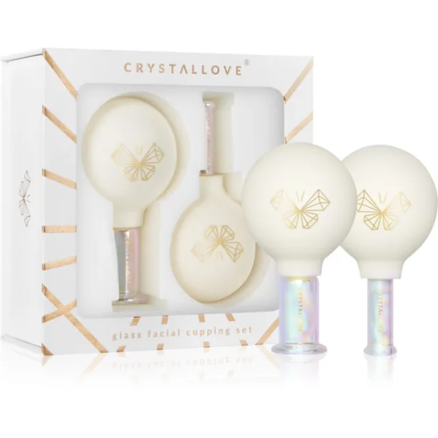 Crystallove Glass Facial Cupping Set sada masážních pomůcek na obličej, krk a dekolt 2 ks