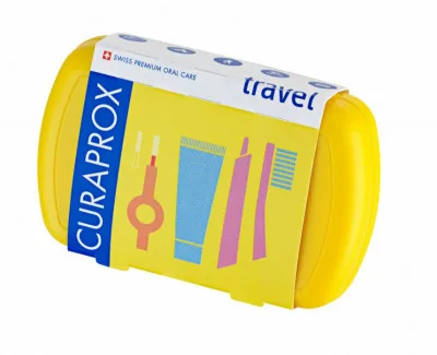 Curaprox Travel set žlutý 2 ks zubních kartáčků + zubní pasta 10 ml dárková sada