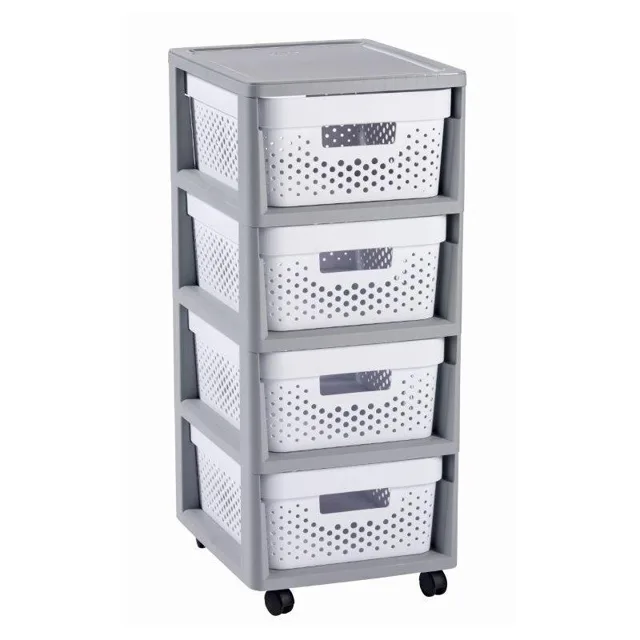 Curver Regál Infinity Dots 4x11L se zásuvkami bílošedý