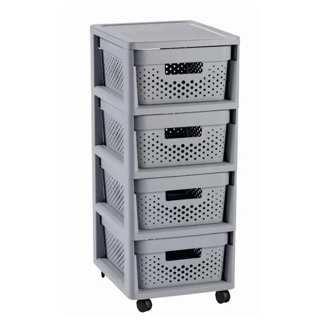 Curver Regál Infinity Dots 4x11L se zásuvkami světle šedý