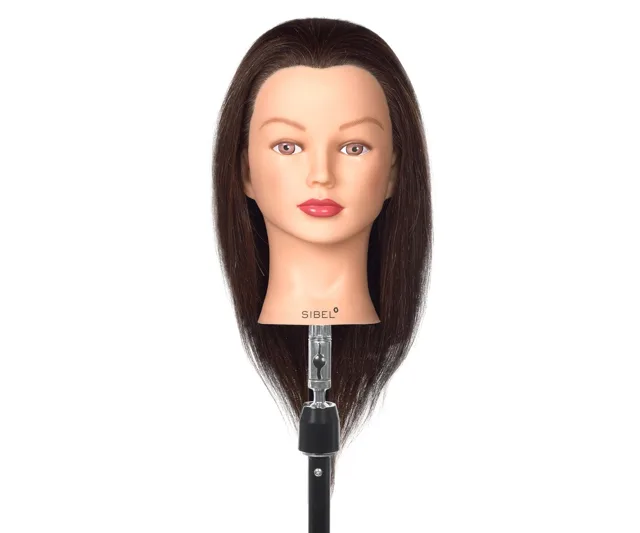 Cvičná hlava s přírodními vlasy Sibel Aline - hnědá, 20-40 cm (0030201) + dárek zdarma