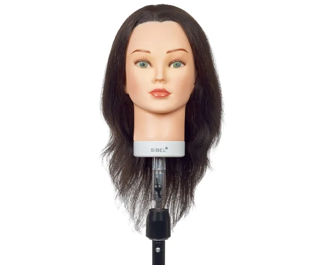 Cvičná hlava s přírodními vlasy Sibel Betty - tmavě hnědá, 15-35 cm (0040201) + dárek zdarma