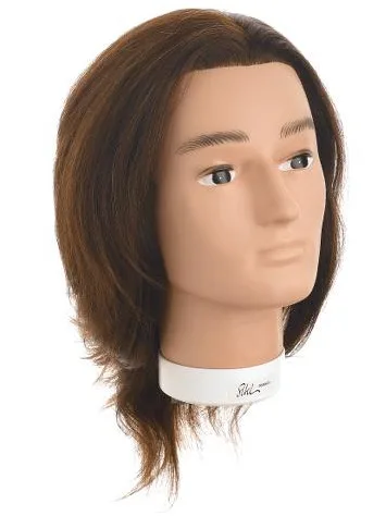 Cvičná pánská hlava s přírodními vlasy Sibel Bobby - hnědá, 15-25 cm (0030631) + dárek zdarma
