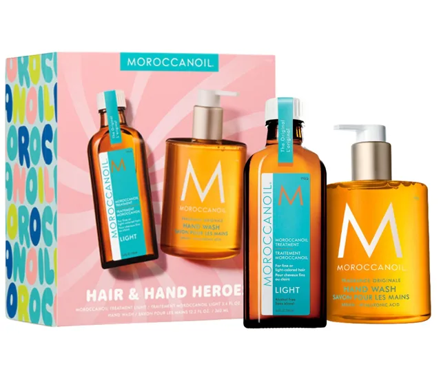 Dárková sada lehké olejové péče Moroccanoil Treatment Light Hair  a  Hand Heroes + tekuté mýdlo na ruce Moroccanoil zdarma + dárek zdarma