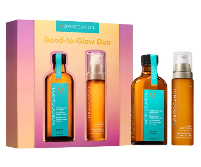 Dárková sada olejové péče a nočního tělového séra Moroccanoil Good-To-Glow Duo + dárek zdarma