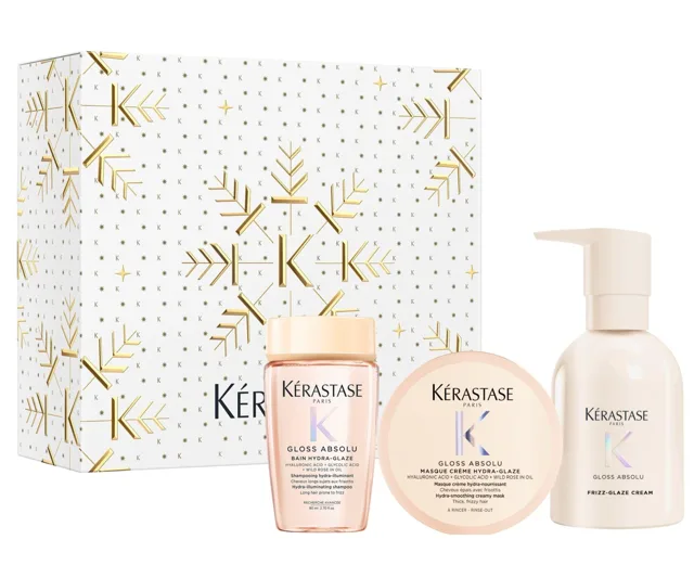 Dárková sada pro hydrataci a rozjasnění vlasů se sklonem ke krepatění Kérastase Gloss Absolu Set + dárek zdarma