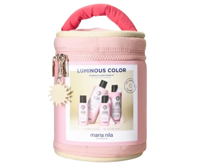 Dárková sada pro rozjasnění barvených vlasů Maria Nila Luminous Colour Beauty Bag + kosmetická taška zdarma + dárek zdarma