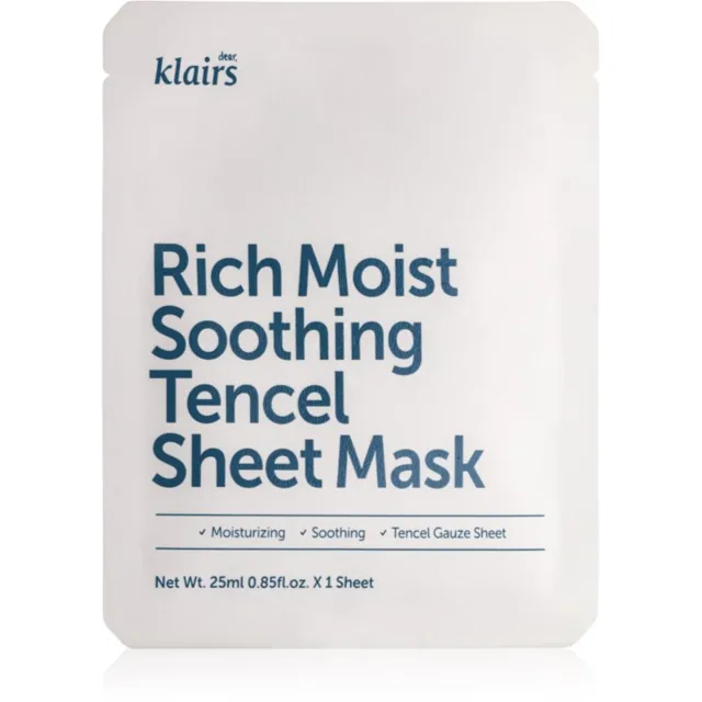 Dear Klairs Rich Moist Soothing Tencel Sheet Mask zklidňující plátýnková maska s hydratačním účinkem 25 ml