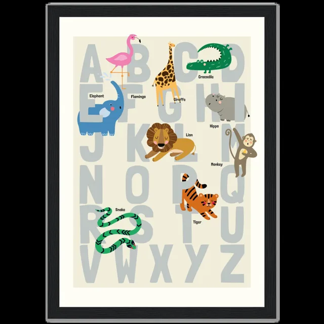 Dětský ilustrovaný plakát v rámu Vertical - 21x29.7 cm / 8x12" / Black frame / Alphabet